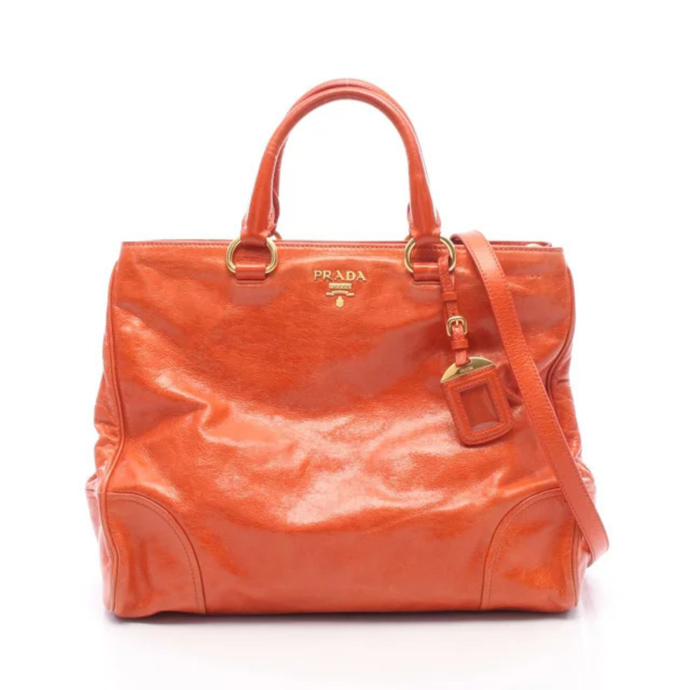 Prada Metal Tote Bag Leather Orange